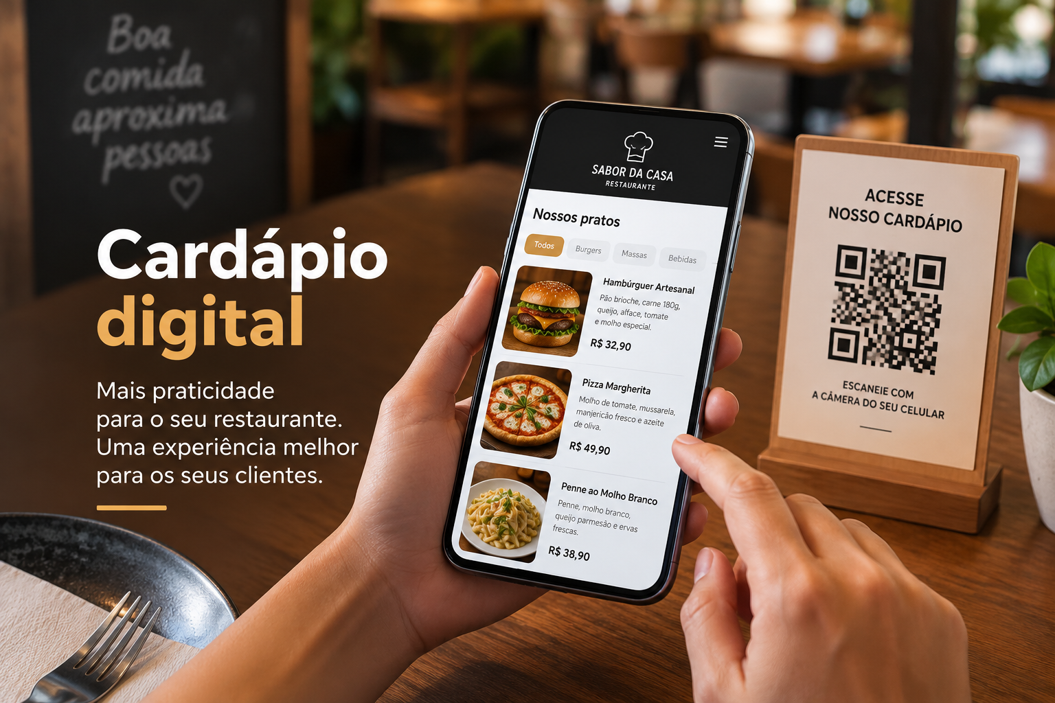 Cliente acessando cardápio digital de restaurante pelo celular