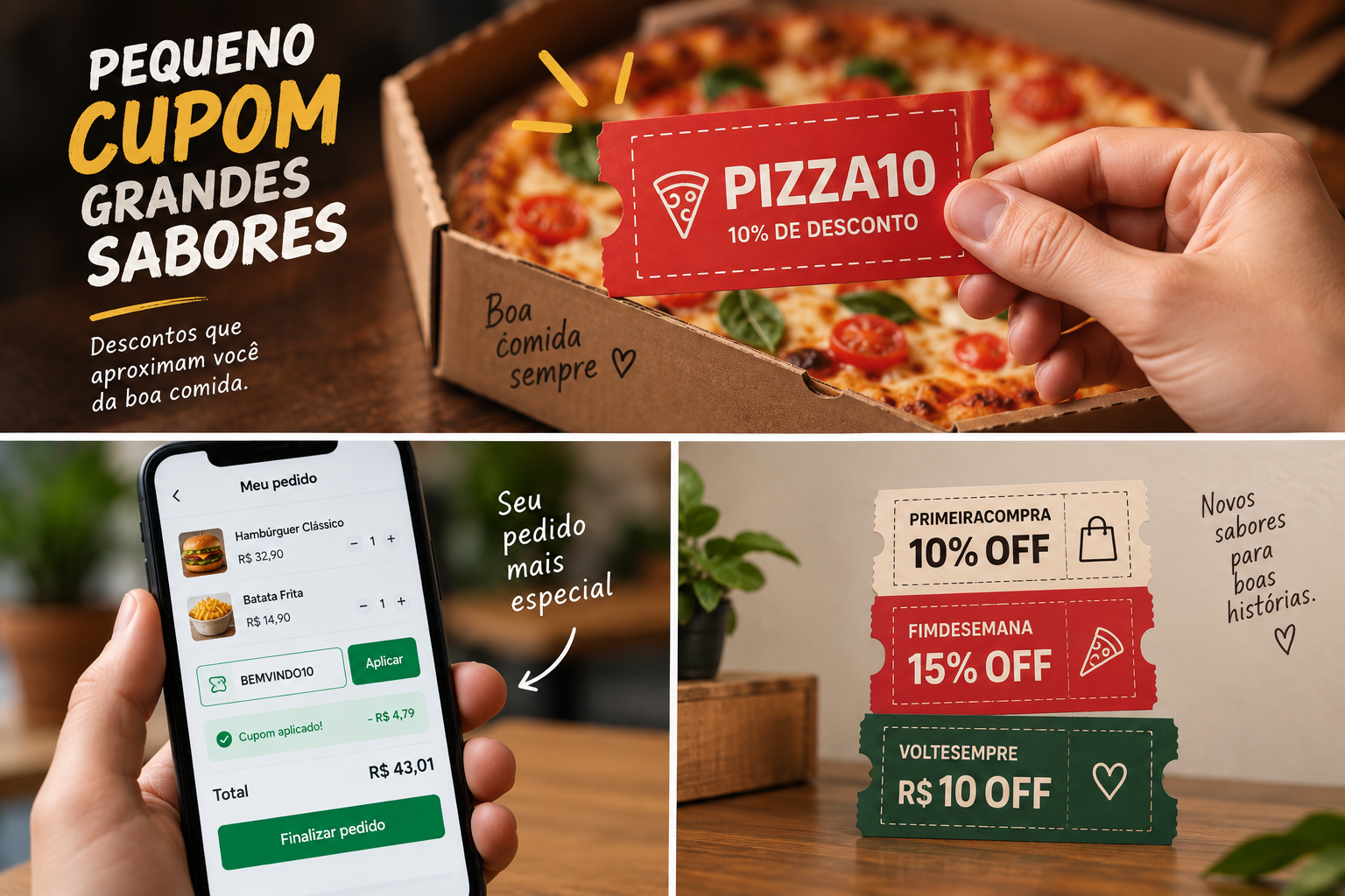 Cliente utilizando cupom de desconto ao fazer um pedido em um restaurante